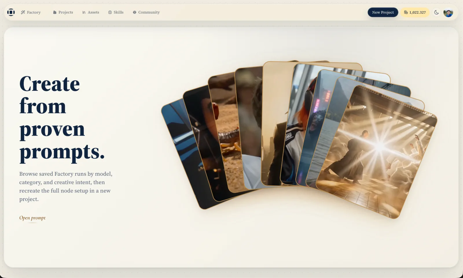 The Prompt Library landing card, with a fan of media examples
